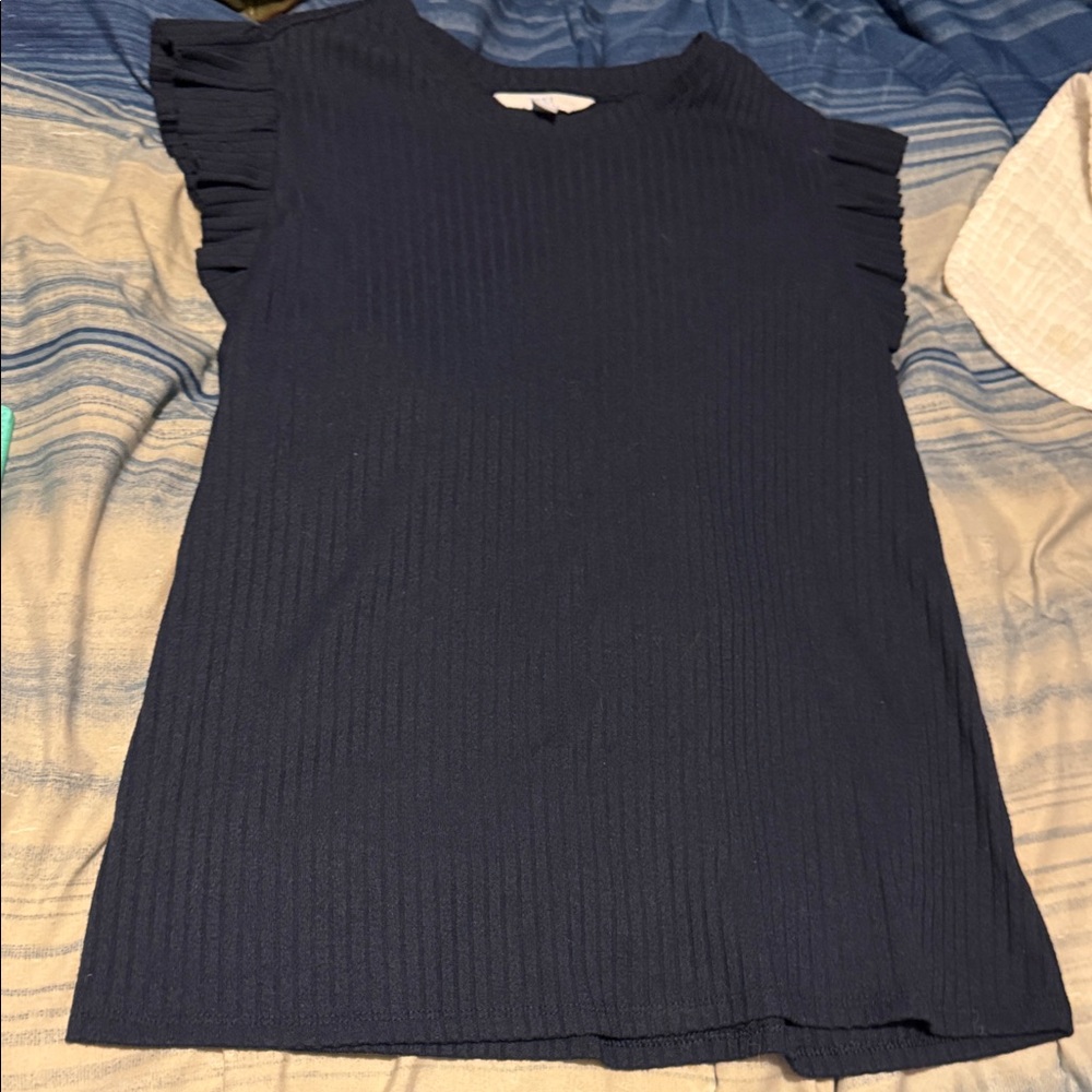 Navy Blue Ruffle Sleeve Top